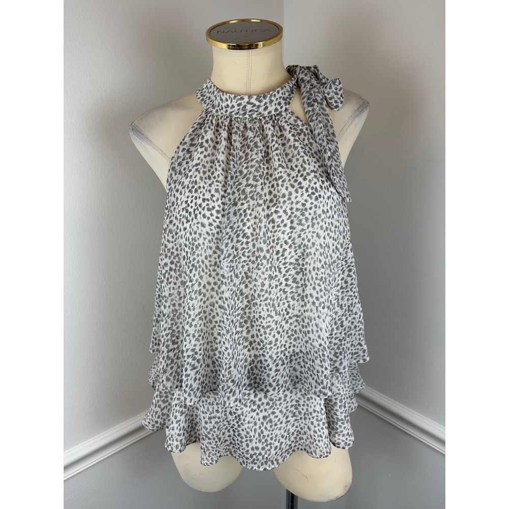 EXPRESS Sleeveless Grey/White Chiffon Animal Print Tiered Halter Top NWT Small